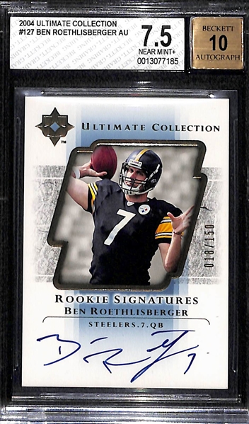 2004 Ultimate Collection Ben Roethlisberger #127 Autographed Rookie Card (#18/150) Graded BGS 7.5 NM+