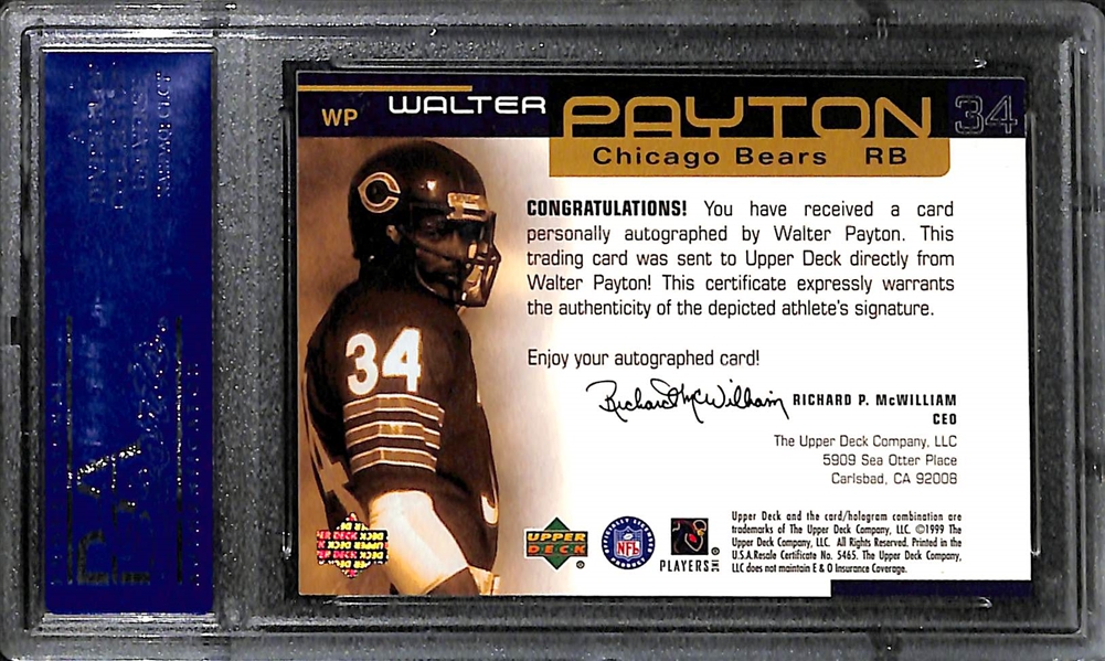 1999 Upper Deck Ovation Walter Payton Super Signature Gold Autograph Card #ed 29/150 Graded PSA 9