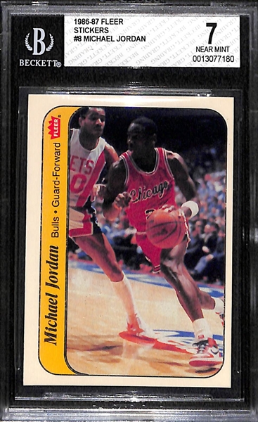 1986-87 Fleer Michael Jordan Rookie Sticker #8 Graded BGS 7