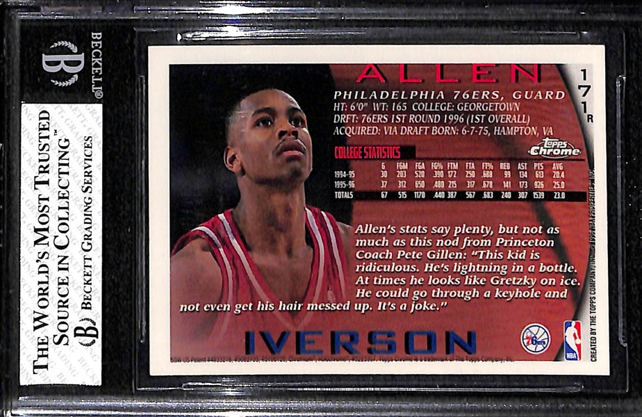 1996-97 Topps Chrome Allen Iverson Refractor Rookie Card Graded BGS 8