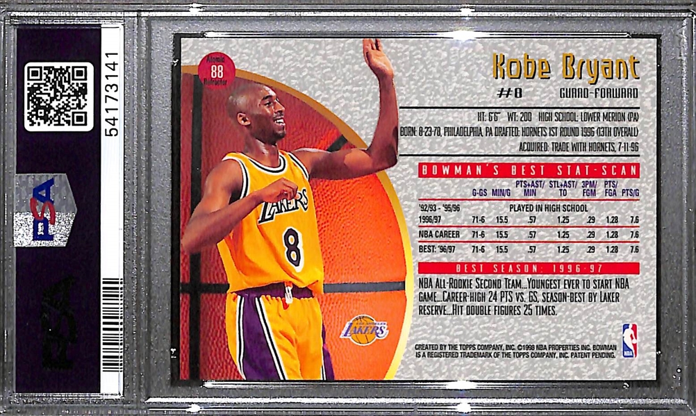 1997-98 Bowman's Best Kobe Bryant (2nd Year) Atomic Refractor Graded PSA 9 Mint
