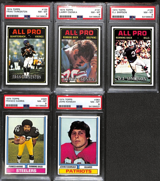 1974 Topps Football Complete Set (All 528 Cards ) - Mostly Pack Fresh w. 5 Graded PSA 8 - John Hannah Rookie, Franco Harris, OJ Simpson, Larry Csonka, and Fran Tarkenton!