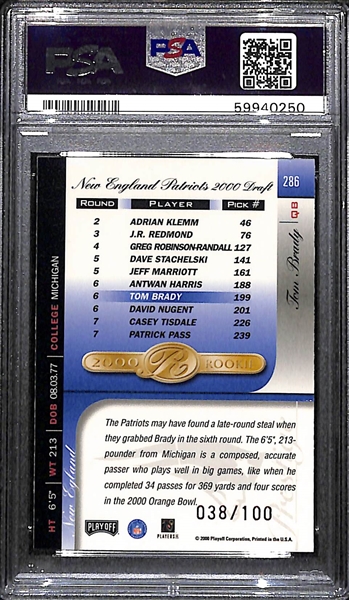 2000 Playoff Prestige Tom Brady Spectrum Red Rookie Card (#38/100) Graded PSA 9 Mint
