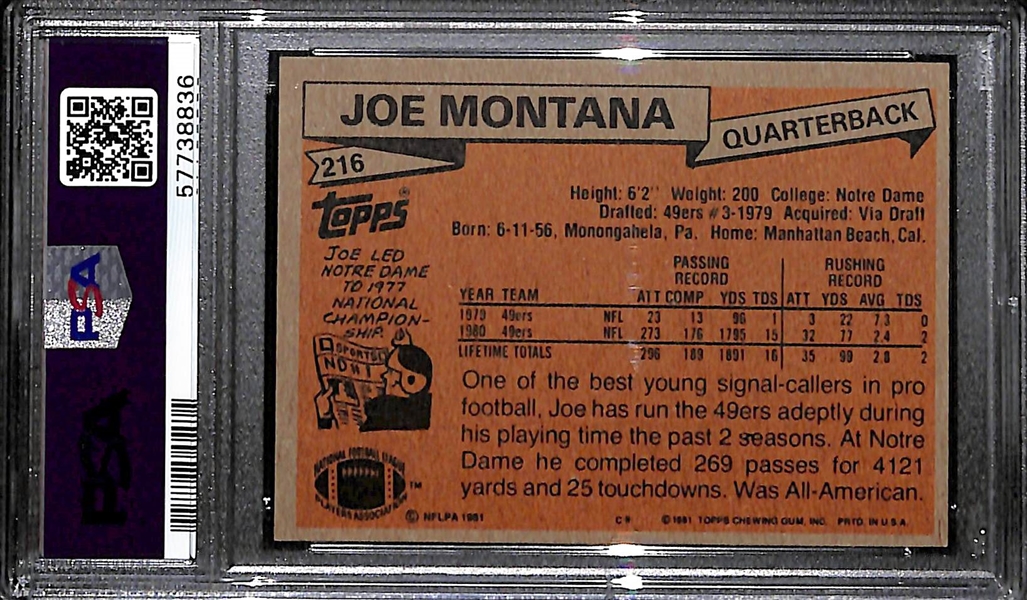 1981 Topps Joe Montana #216 Rookie Card Graded PSA 7 NM