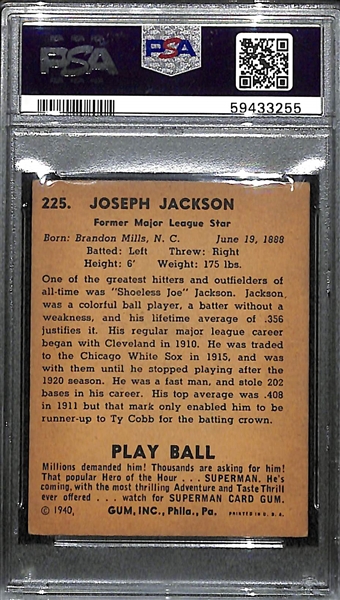 1940 Play Ball Shoeless Joe Jackson #225 Graded PSA 3