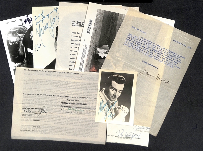 Lot of (8) Signed Entertainment Items w. Rita Hayworth Cut Autograph, Mae West Photo, Mae Clarke Photo,  (2 )Mario Lenza, + - JSA Auction Letter 