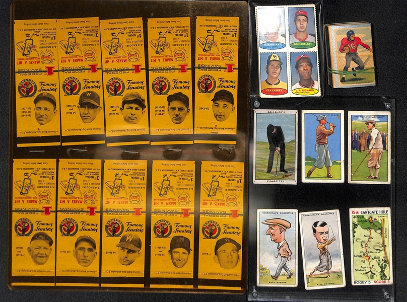 Vintage Assorted Baseball & Golf Cards, Matchbook Covers, Blankets, Etc w. 1969 Maury Wills Topps Super