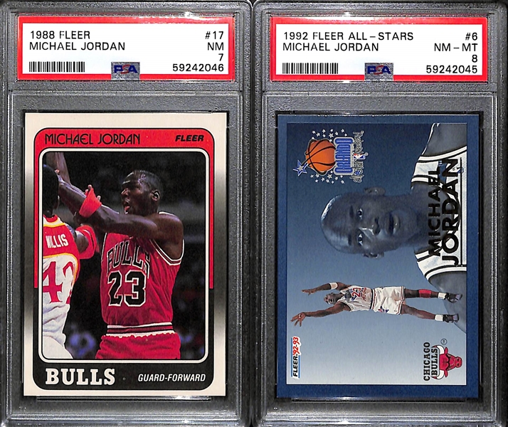Michael Jordan Lot - 1988 Fleer #17 (PSA 7) and 1992 Fleer All-Stars # 6 (PSA 8) 