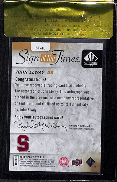 2011 SP Authentic Sign of the Times Gold John Elway Autograph Card #ed 6/10 BGS Raw Grade 9.5 (Auto Grade 10)