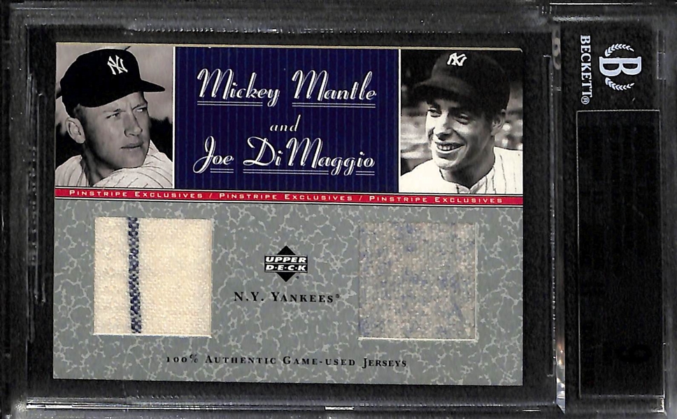 2001 Upper Deck Pinstripe Exclusives Mickey Mantle & Joe DiMaggio Dual Game Used Jersey Card BGS 9 Mint