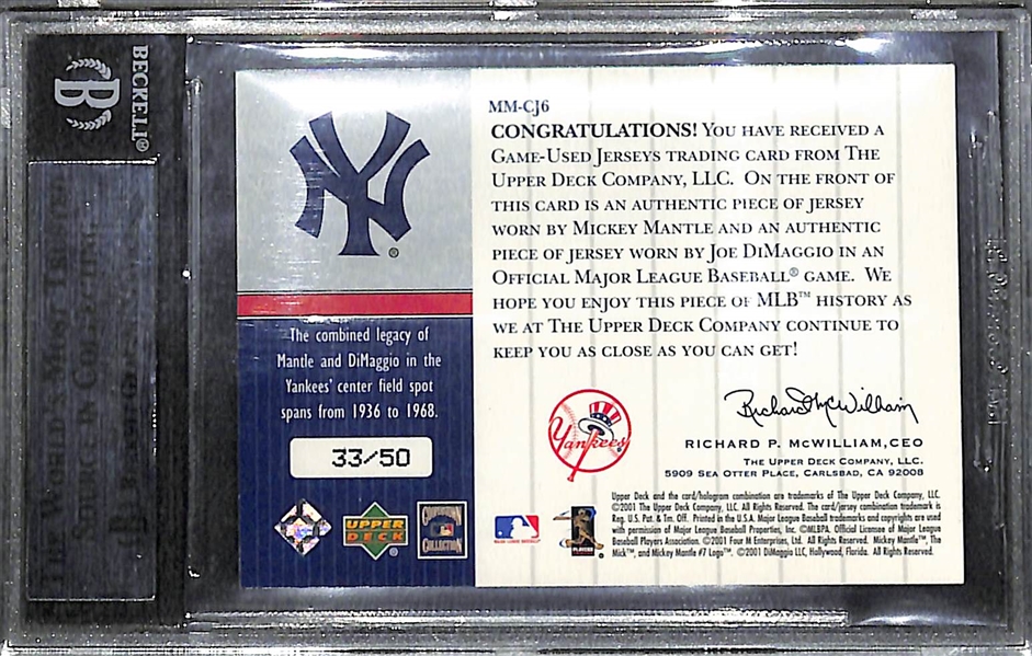 2001 Upper Deck Pinstripe Exclusives Mickey Mantle & Joe DiMaggio Dual Game Used Jersey Card BGS 9 Mint