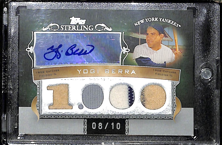 2007 Topps Sterling Yogi Berra Autographed Quad Patch (#8/10) & 2003 SP Legendary Cuts Willie Stargell Cut Autograph Card #ed /153 (BGS 9.5 Raw Grade)