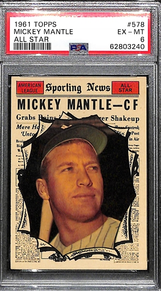 1961 Topps Mickey Mantle All-Star #578 Graded PSA 6