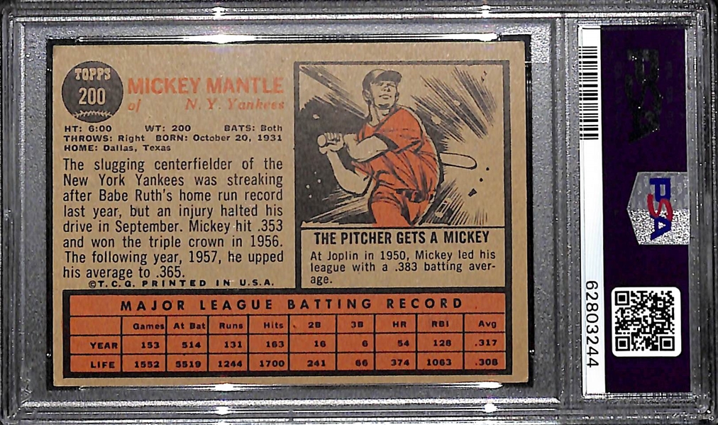 1962 Topps Mickey Mantle #200 Graded PSA 4
