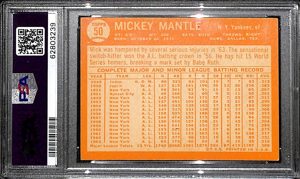 1964 Topps Mickey Mantle #50 Graded PSA 5(MK)