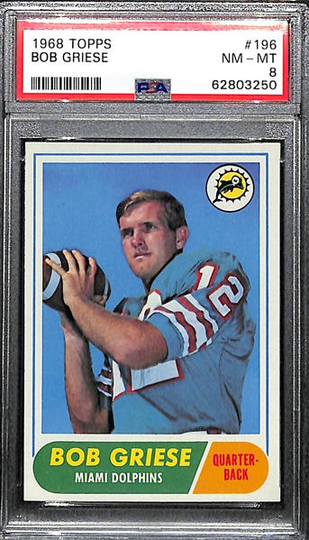 1968 Topps Bob Griese Rookie Card #196 Graded PSA 8