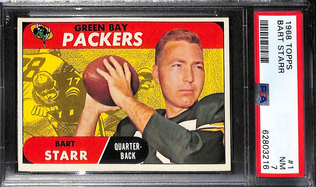 Lot of (2) 1968 Topps Bart Starr Football Cards (Card #1)- Both Graded PSA 7