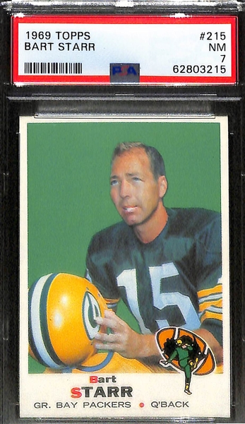 (3) 1968 Topps Football Cards - Butkus #139 PSA 8, Namath #100 PSA 7, and Starr #215 PSA 7