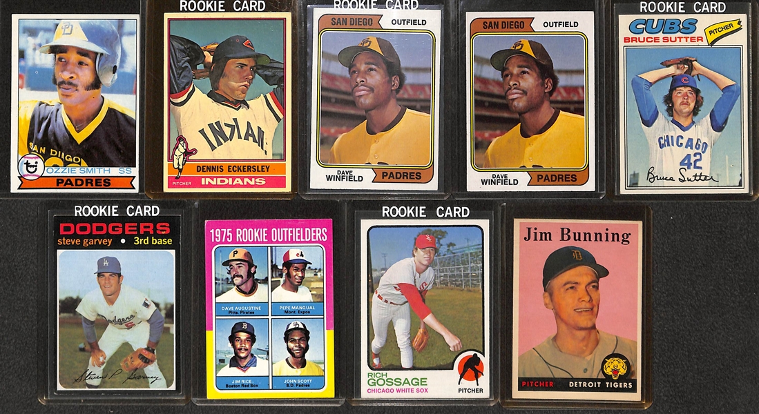 Lot of (25) Mostly 1960s and 1970's Baseball Rookie Stars Inc. Ozzie Smith, Eckersley, Winfield, Gossage, Garvey, Jim Bunning