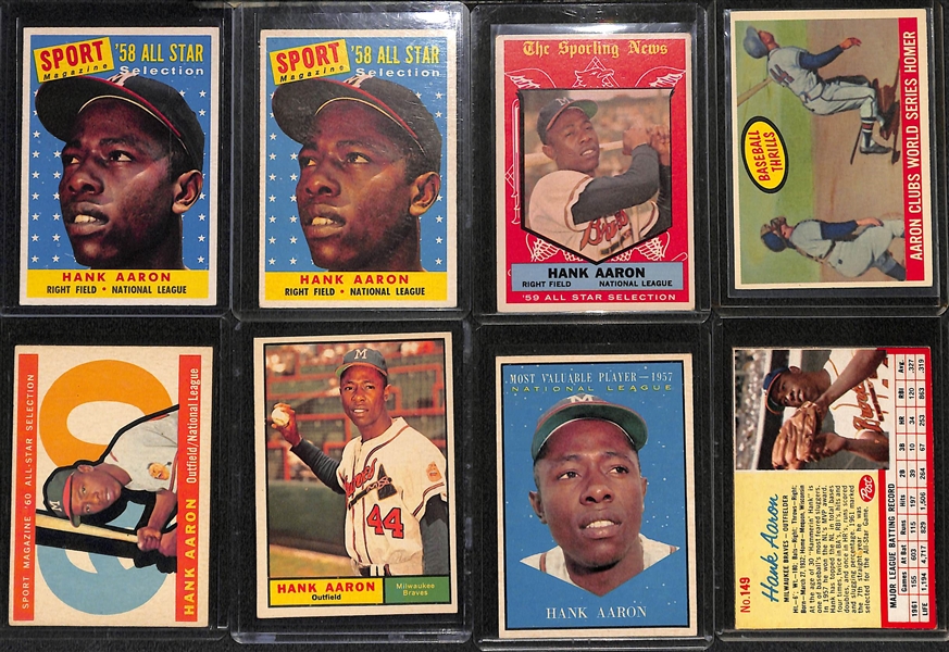Huge Lot of (17) Hank Aaron 1950s, 60s and 70s Cards