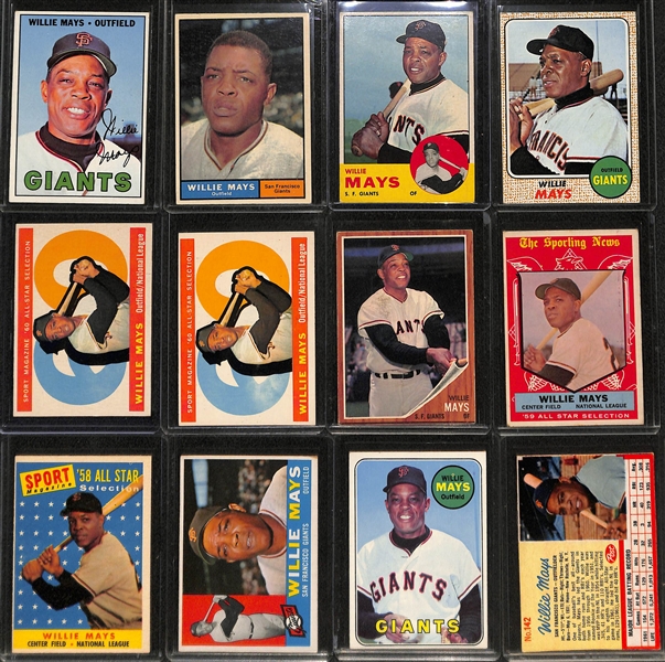 Huge lot of (24) Willie Mays 1950s, 60s, 70s Cards