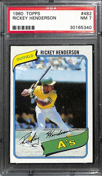 (2) 1980 Topps Rickey Henderson Rookie Cards Graded PSA 7 and Beckett Raw Card Review 8