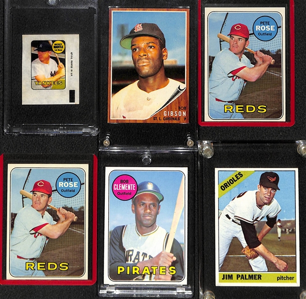 Lot of (6) 1960s Stars Inc Mickey Mantle, Bob Gibson, Pete Rose, Bob Clemente and Jim Palmer 