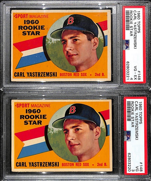 Lot of (2) 1960 Topps Carl Yastrzemski Rookie Cards #148 - Graded PSA 3 and PSA 4