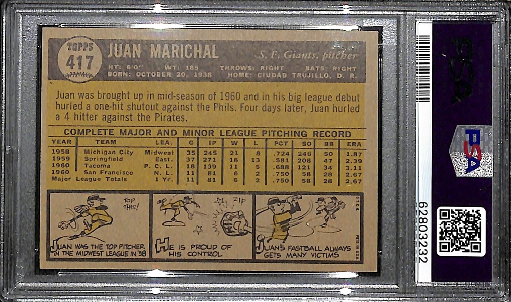 1961 Topps Juan Marichal Rookie Card #417 Graded PSA 6