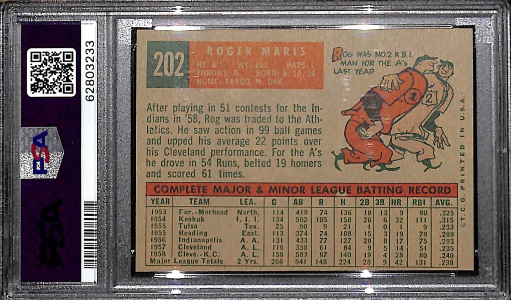1959 Topps Roger Maris (Gray Back) #202 Graded PSA 9(OC)
