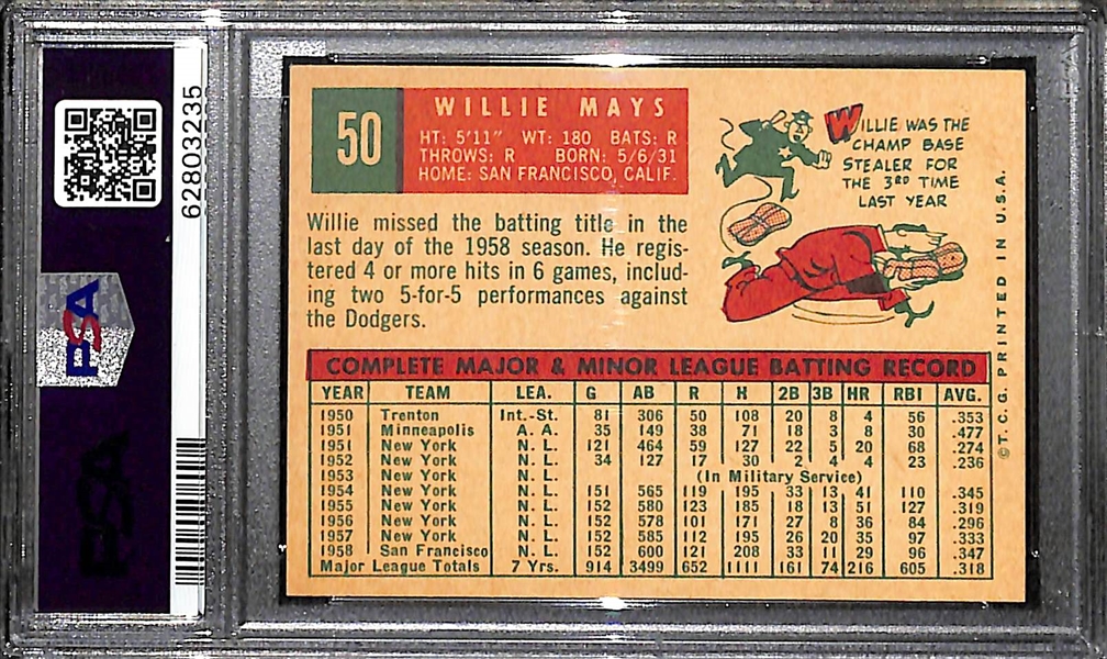1959 Topps Willie Mays #50 Graded PSA 6.5