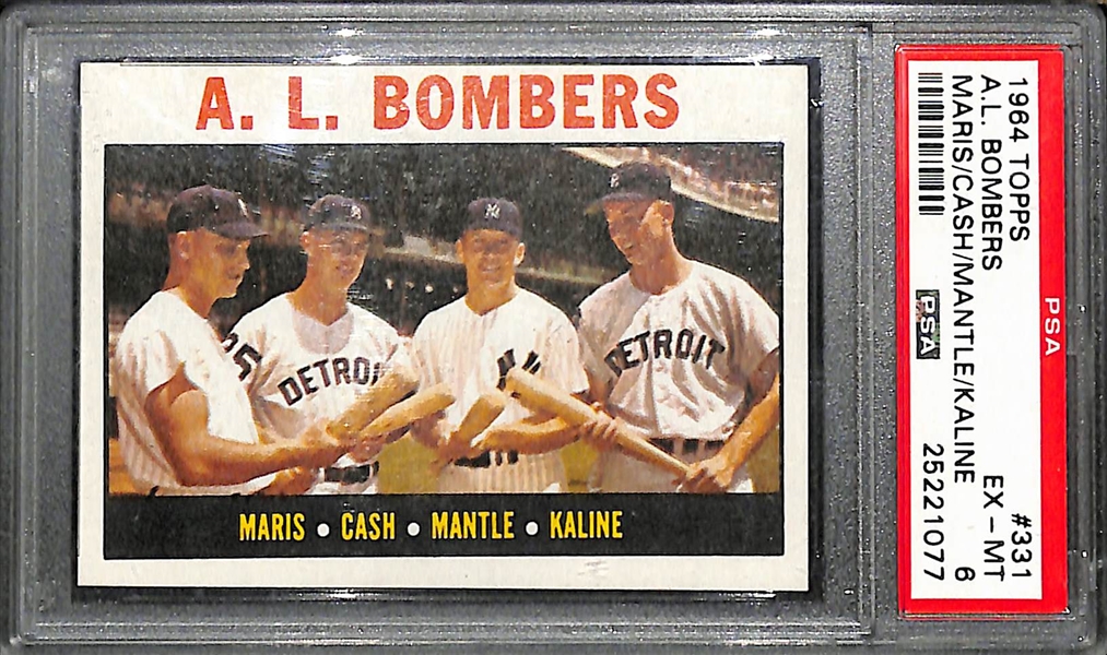 1964 Topps AL Bombers (w. Mickey Mantle, Roger Maris, N. Cash, A. Kaline) #331 Graded PSA 6 EX-MT