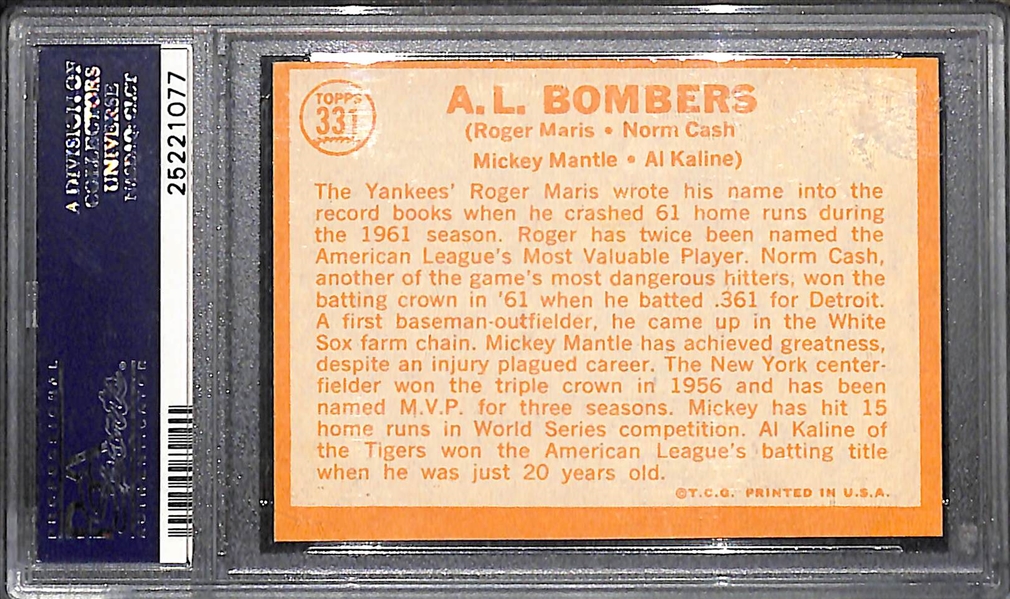 1964 Topps AL Bombers (w. Mickey Mantle, Roger Maris, N. Cash, A. Kaline) #331 Graded PSA 6 EX-MT