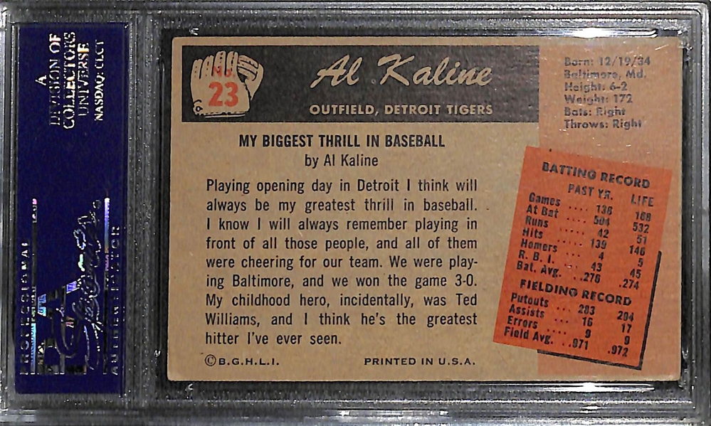 1955 Bowman Al Kaline Signed Card #23 w. HOF 80 Inscription - PSA/DNA Authentic Autograph