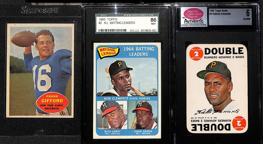 Lot of (8) Mostly 1950s Baseball and Football Cards Inc. 1957 Colavito Graded PSA 7, Spahn, Gifford, Clemente 