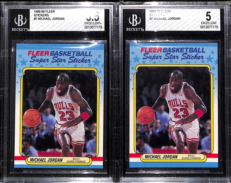 Lot of (2) Graded 1988-89 Fleer Michael Jordan Stickers (Graded BGS 5 and BGS 5.5)
