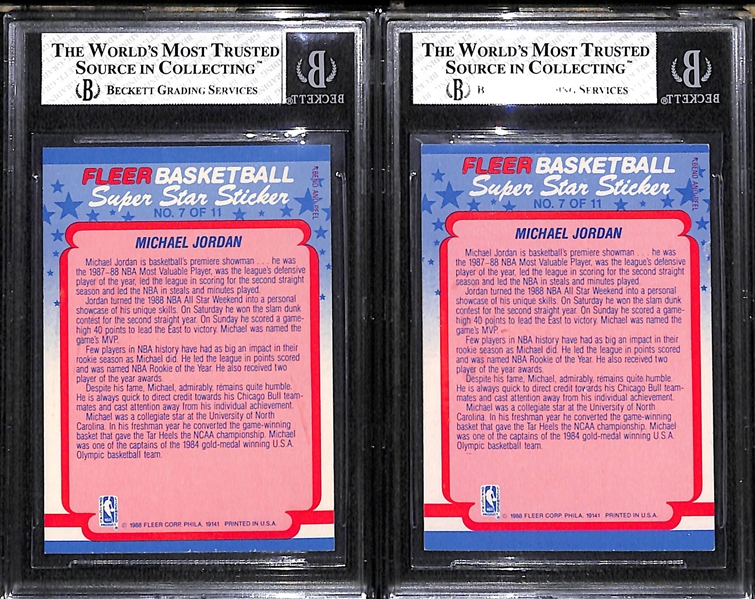 Lot of (2) Graded 1988-89 Fleer Michael Jordan Stickers (Graded BGS 5 and BGS 5.5)