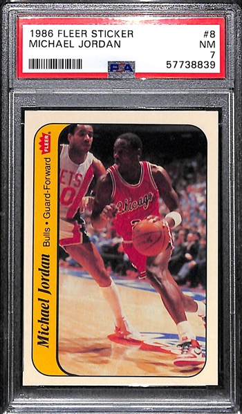 1986-87 Fleer Michael Jordan Rookie Sticker #8 Graded PSA 7 NM 