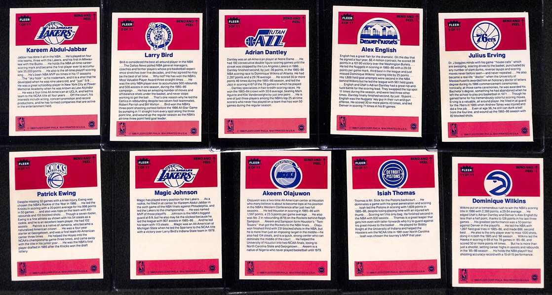 1986-87 Fleer Basketball Near Complete Sticker Set (10 of 11 Stickers - Missing Michael Jordan #8)