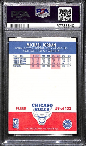 1987-88 Fleer Michael Jordan #59 (2nd Year Fleer Card) Graded PSA 3 (Nicely Centered)
