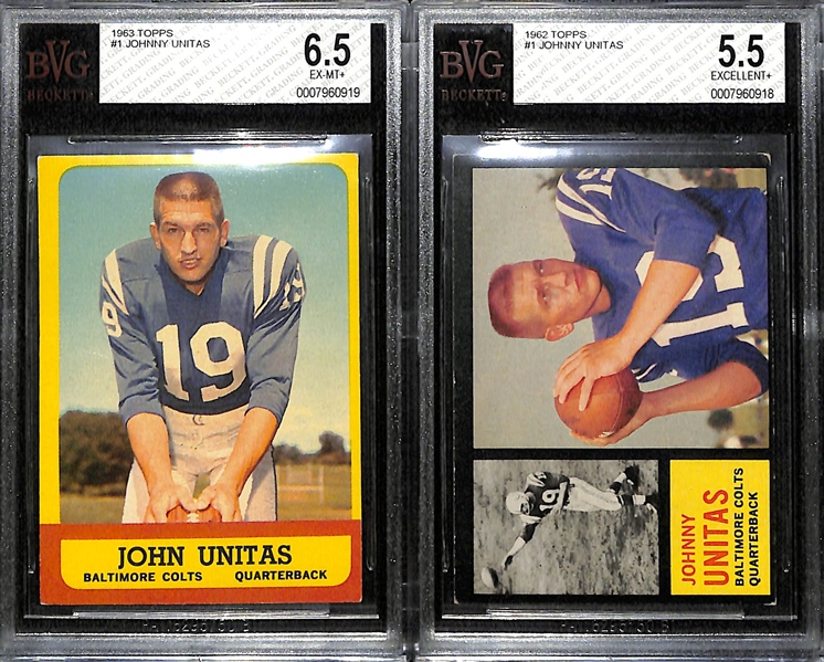 1962 and 1963 Topps BGS Graded Johnny Unitas Lot