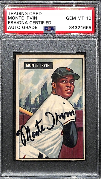Monte Irvin Signed 1951 Bowman Rookie Card #198 (PSA/DNA Encased w. 10 GEM MINT auto grade!)