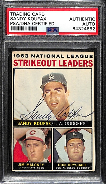 1964 Topps SO Leaders #5 Baseball Card Signed by Sandy Koufax (PSA/DNA Encased)