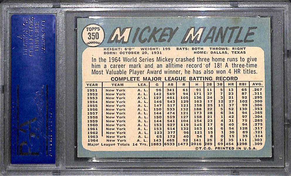 1965 Topps # 350 Mickey Mantle Graded PSA 6