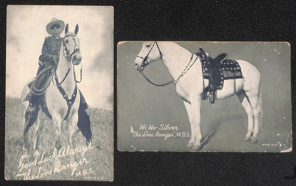 Lot of (8) Vintage Exhibit Cards w. Joe DiMaggio, L. Appling, Lone Ranger, Silver, Bob Baker, Sammy Angott, +