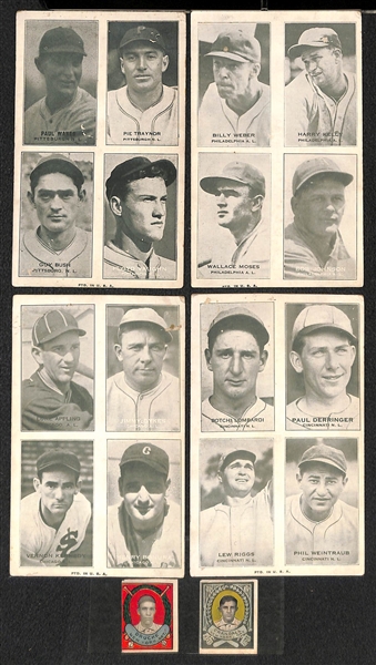 (4) Exhibit 4-on-1 Cards w. HOFers and (2) 1911 Baseball Stamps (Drucke, Crandall)