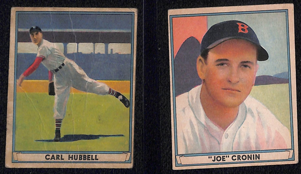 (17) 1941 Play Ball Cards w. Hubbell, (2) Gehringer, (2) Keller, Cronin, (2) Vaughan, Eddie Miller (Card #1), +