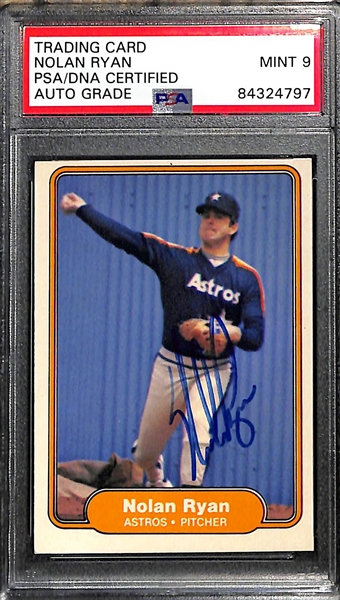 Lot of (2) Nolan Ryan Signed Baseball Cards (1982 Fleer & 1982 Donruss) PSA/DNA Encased w. PSA 9 Auto Grades