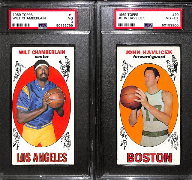 Lot of (12) 1969-70 Topps Basketball Cards w. Wilt Chamberlain PSA 3 & John Havlicek PSA 4