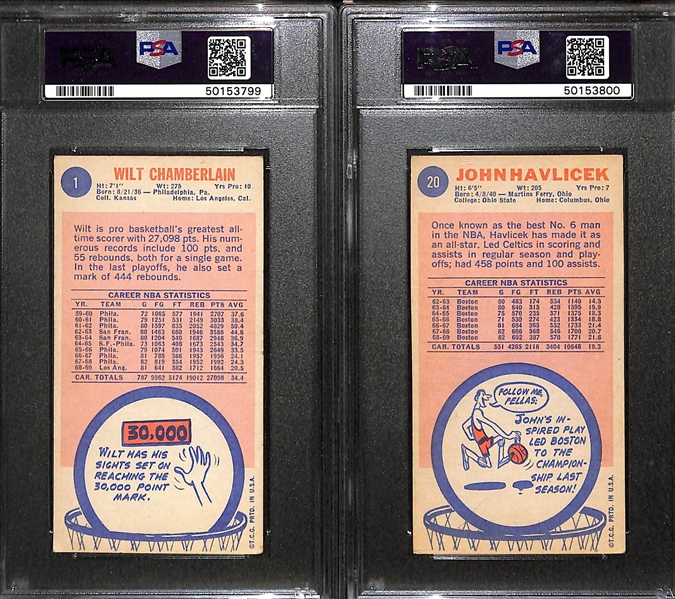 Lot of (12) 1969-70 Topps Basketball Cards w. Wilt Chamberlain PSA 3 & John Havlicek PSA 4